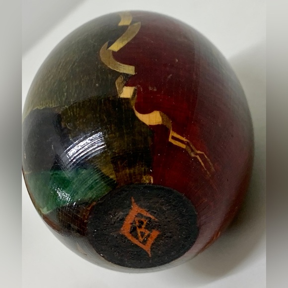 Vintage Soviet Era Russian Hand Painted Wooden Decorative Egg - Picture 12 of 16